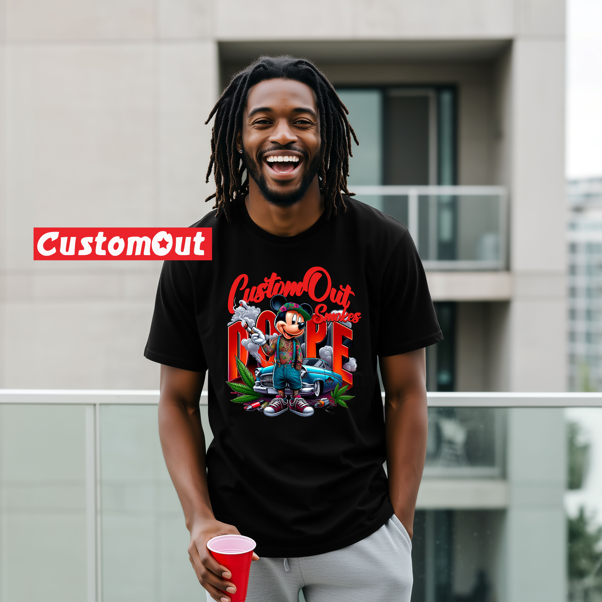 CustomOut Smokes "Blazed Up Mickey" 420 Tee - 0